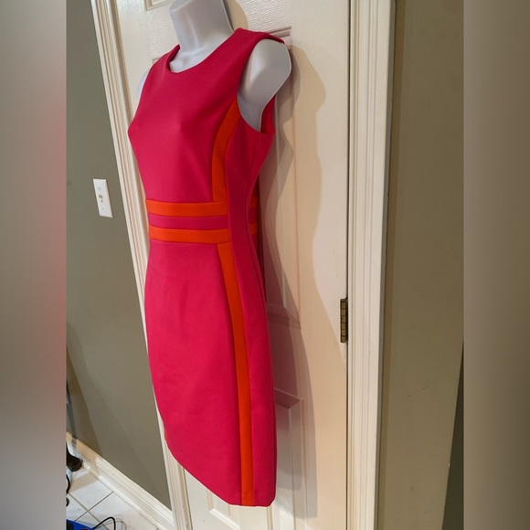 Calvin Klein Dress Pink Orange NWT $134 Color Block Pinstripe Slimming Summer - Picture 3 of 9
